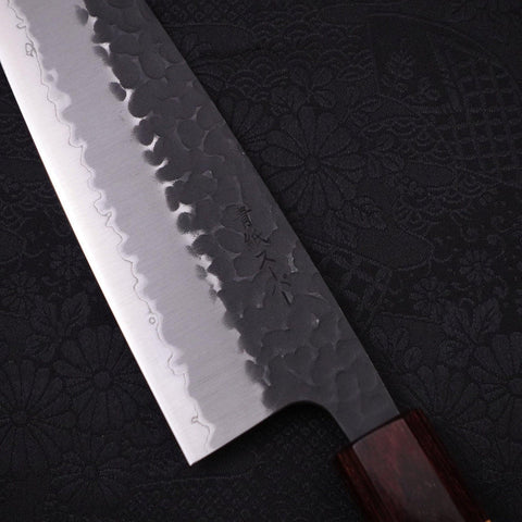 Santoku Stainless Clad Blue Super Kurouchi Tsuchime Zelkova Handle 170mm (6.7”)-[Musashi]-[Japanese-Kitchen-Knives]