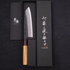 Santoku Stainless Clad Blue Super Kurouchi Tsuchime Zelkova Handle 170mm (6.7”)-[Musashi]-[Japanese-Kitchen-Knives]