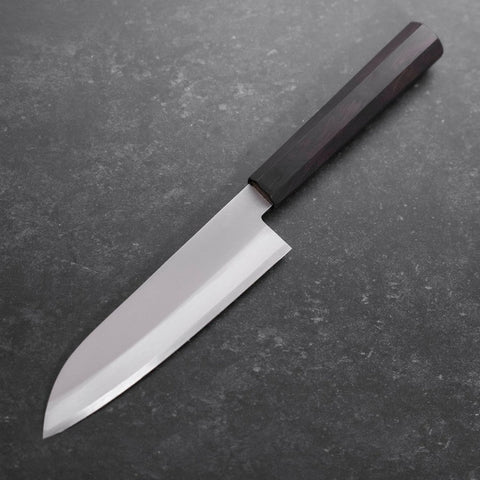 Santoku Stainless Clad Blue Super Polished Buffalo Ebony Handle 140mm (5.5”)-[Musashi]-[Japanese-Kitchen-Knives]