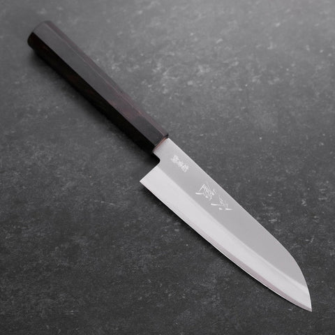 Santoku Stainless Clad Blue Super Polished Buffalo Ebony Handle 140mm (5.5”)-[Musashi]-[Japanese-Kitchen-Knives]