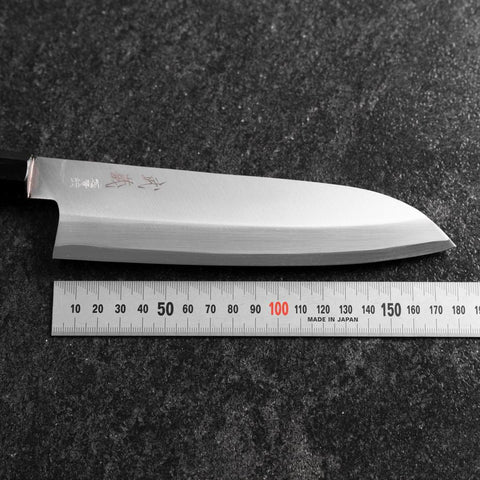 Santoku Stainless Clad Blue Super Polished Buffalo Ebony Handle 180mm (7”)-[Musashi]-[Japanese-Kitchen-Knives]