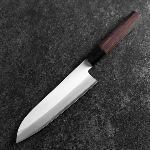 Santoku Stainless Clad Blue Super Polished Buffalo Ebony Handle 180mm-[Musashi]-[Japanese-Kitchen-Knives]