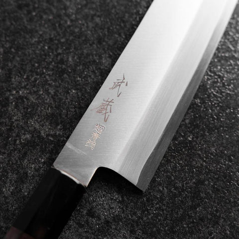 Santoku Stainless Clad Blue Super Polished Buffalo Ebony Handle 180mm-[Musashi]-[Japanese-Kitchen-Knives]