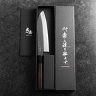 Santoku Stainless Clad Blue Super Polished Buffalo Ebony Handle 180mm-[Musashi]-[Japanese-Kitchen-Knives]