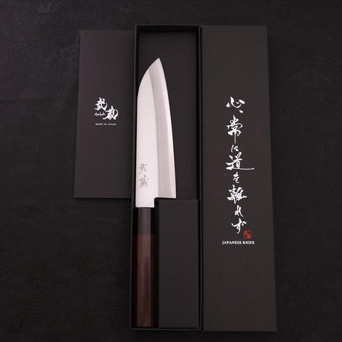 Santoku Stainless Clad Blue Super Polished Rosewood Handle 165mm-[Musashi]-[Japanese-Kitchen-Knives]