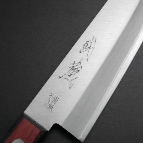 Santoku Stainless Clad Blue Super Polished Western Black Red Handle 165mm (Tsuba-nashi) (6.5”)-[Musashi]-[Japanese-Kitchen-Knives]