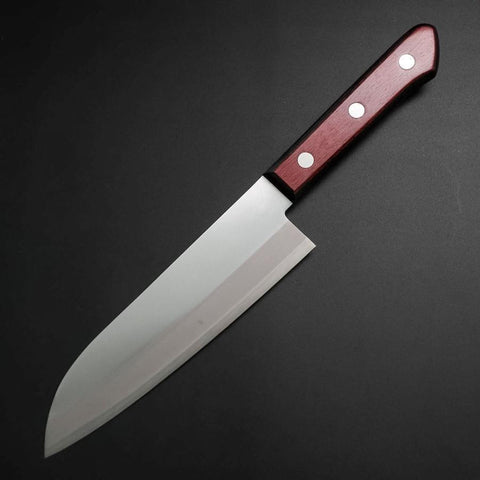 Santoku Stainless Clad Blue Super Polished Western Black Red Handle 165mm (Tsuba-nashi)-[Musashi]-[Japanese-Kitchen-Knives]