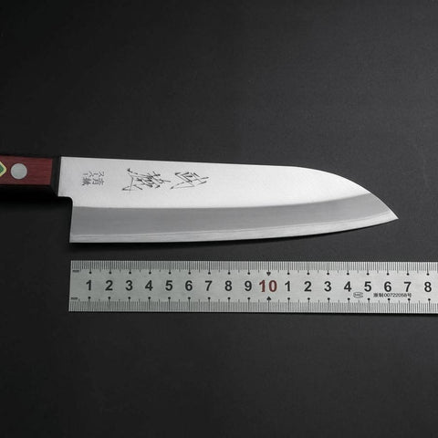 Santoku Stainless Clad Blue Super Polished Western Black Red Handle 165mm (Tsuba-nashi)-[Musashi]-[Japanese-Kitchen-Knives]