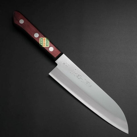 Santoku Stainless Clad Blue Super Polished Western Black Red Handle 165mm (Tsuba-nashi)-[Musashi]-[Japanese-Kitchen-Knives]