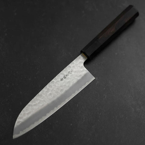 Santoku Stainless Clad Blue Super Tsuchime Buffalo Ebony Handle 165mm (6.5”)-[Musashi]-[Japanese-Kitchen-Knives]