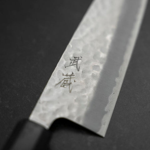 Santoku Stainless Clad Blue Super Tsuchime Buffalo Ebony Handle 165mm (6.5”)-[Musashi]-[Japanese-Kitchen-Knives]