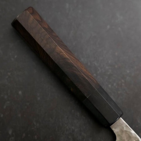 Santoku Stainless Clad Blue Super Tsuchime Buffalo Ebony Handle 165mm (6.5”)-[Musashi]-[Japanese-Kitchen-Knives]