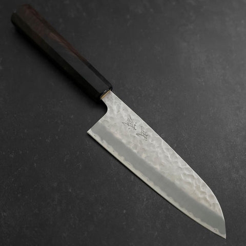 Santoku Stainless Clad Blue Super Tsuchime Buffalo Ebony Handle 165mm (6.5”)-[Musashi]-[Japanese-Kitchen-Knives]