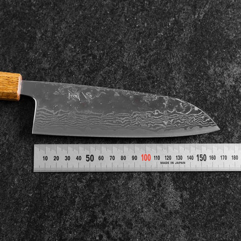 Santoku Sweden Stainless Steel Mirror Nashiji Washi Damascus Yaki Urushi Handle 165mm (6.5”)-[Musashi]-[Japanese-Kitchen-Knives]