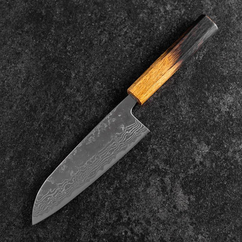 Santoku Sweden Stainless Steel Mirror Nashiji Washi Damascus Yaki Urushi Handle 165mm-[Musashi]-[Japanese-Kitchen-Knives]