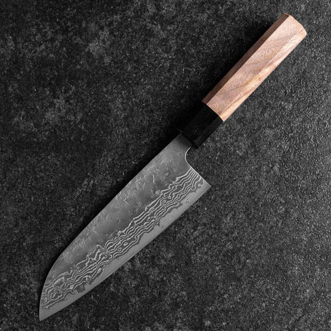 Santoku Sweden Stainless Steel Nashiji Washi Damascus Black Walnut Handle 165mm-[Musashi]-[Japanese-Kitchen-Knives]