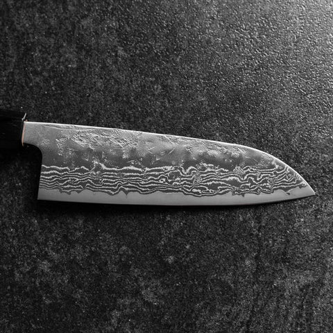 Santoku Sweden Stainless Steel Nashiji Washi Damascus Black Walnut Handle 165mm-[Musashi]-[Japanese-Kitchen-Knives]