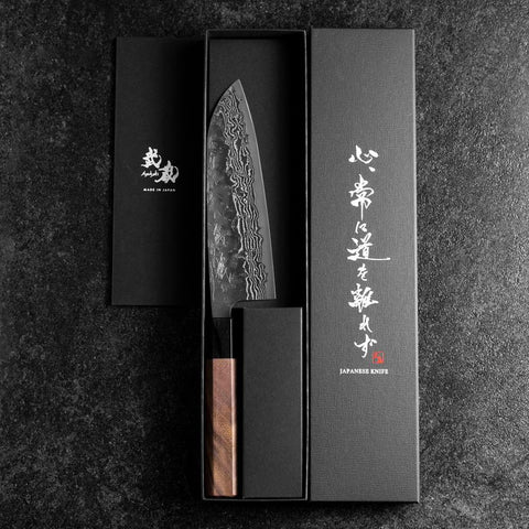 Santoku Sweden Stainless Steel Nashiji Washi Damascus Black Walnut Handle 165mm-[Musashi]-[Japanese-Kitchen-Knives]