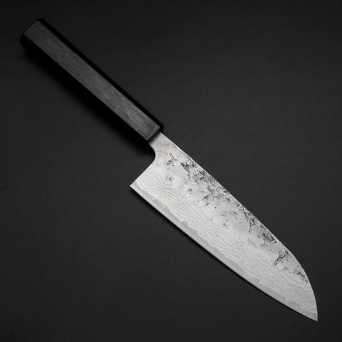 Santoku Sweden Stainless Steel Nashiji Washi Damascus Dark Blue Urushi Handle 165mm (6.5”)-[Musashi]-[Japanese-Kitchen-Knives]