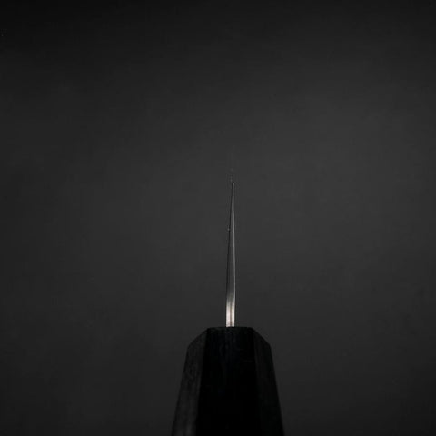 Santoku Sweden Stainless Steel Nashiji Washi Damascus Dark Blue Urushi Handle 165mm-[Musashi]-[Japanese-Kitchen-Knives]