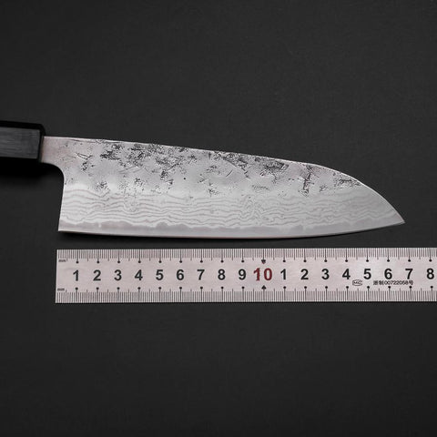 Santoku Sweden Stainless Steel Nashiji Washi Damascus Dark Blue Urushi Handle 165mm-[Musashi]-[Japanese-Kitchen-Knives]