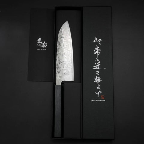 Santoku Sweden Stainless Steel Nashiji Washi Damascus Dark Blue Urushi Handle 165mm-[Musashi]-[Japanese-Kitchen-Knives]