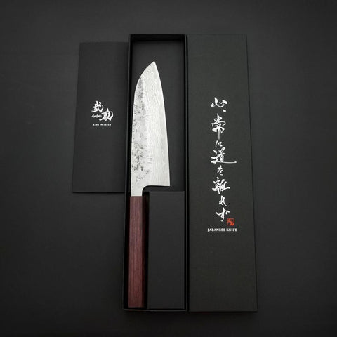 Santoku Sweden Stainless Steel Nashiji Washi Damascus Purple Urushi Handle 165mm-[Musashi]-[Japanese-Kitchen-Knives]