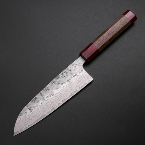Santoku Sweden Stainless Steel Nashiji Washi Damascus Walnut Handle 165mm-[Musashi]-[Japanese-Kitchen-Knives]
