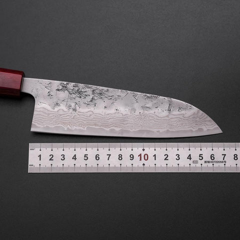Santoku Sweden Stainless Steel Nashiji Washi Damascus Walnut Handle 165mm-[Musashi]-[Japanese-Kitchen-Knives]