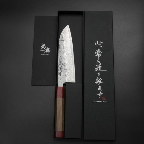 Santoku Sweden Stainless Steel Nashiji Washi Damascus Walnut Handle 165mm-[Musashi]-[Japanese-Kitchen-Knives]