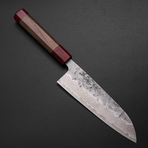 Santoku Sweden Stainless Steel Nashiji Washi Damascus Walnut Handle 165mm-[Musashi]-[Japanese-Kitchen-Knives]