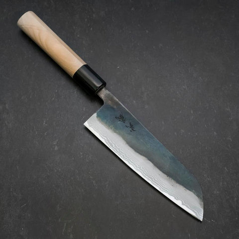 Santoku V-Toku Kurouchi Damascus Buffalo Magnolia Handle 170mm (6.7”)-[Musashi]-[Japanese-Kitchen-Knives]