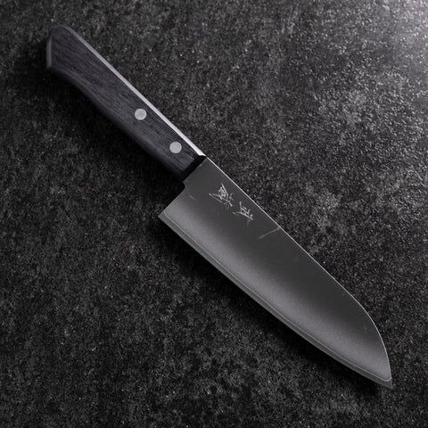 Santoku VG-1 Polished Western Black Handle 165mm（Tsuba-nashi) (6.5”)-[Musashi]-[Japanese-Kitchen-Knives]