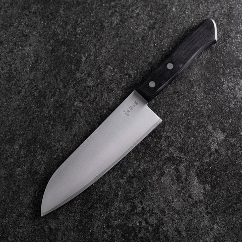 Santoku VG-1 Polished Western Black Handle 165mm（Tsuba-nashi)-[Musashi]-[Japanese-Kitchen-Knives]