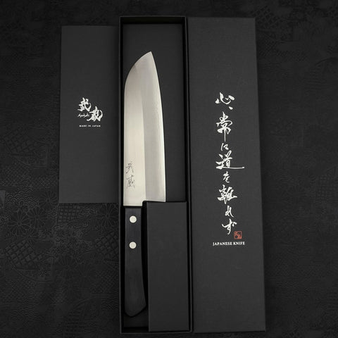 Santoku VG-1 Polished Western Black Handle 170mm (Tsuba Nashi) (6.7”)-[Musashi]-[Japanese-Kitchen-Knives]
