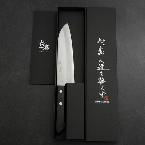 Santoku VG-1 Polished Western Black Handle 170mm (Tsuba-nashi)-[Musashi]-[Japanese-Kitchen-Knives]