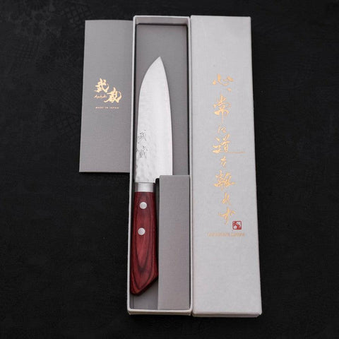 Santoku VG-1 Tsuchime Damascus Western Red Handle 130mm (5.1”)-[Musashi]-[Japanese-Kitchen-Knives]