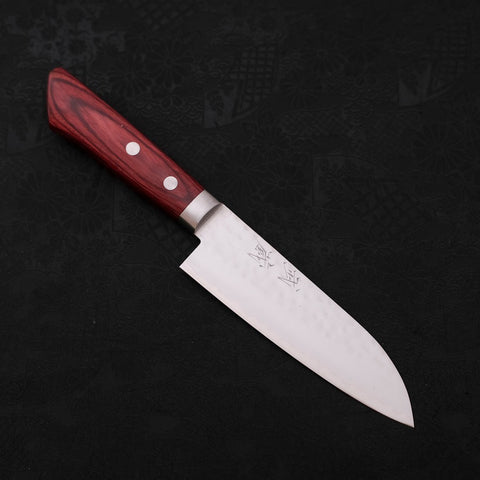 Santoku VG-1 Tsuchime Damascus Western Red Handle 130mm (5.1”)-[Musashi]-[Japanese-Kitchen-Knives]