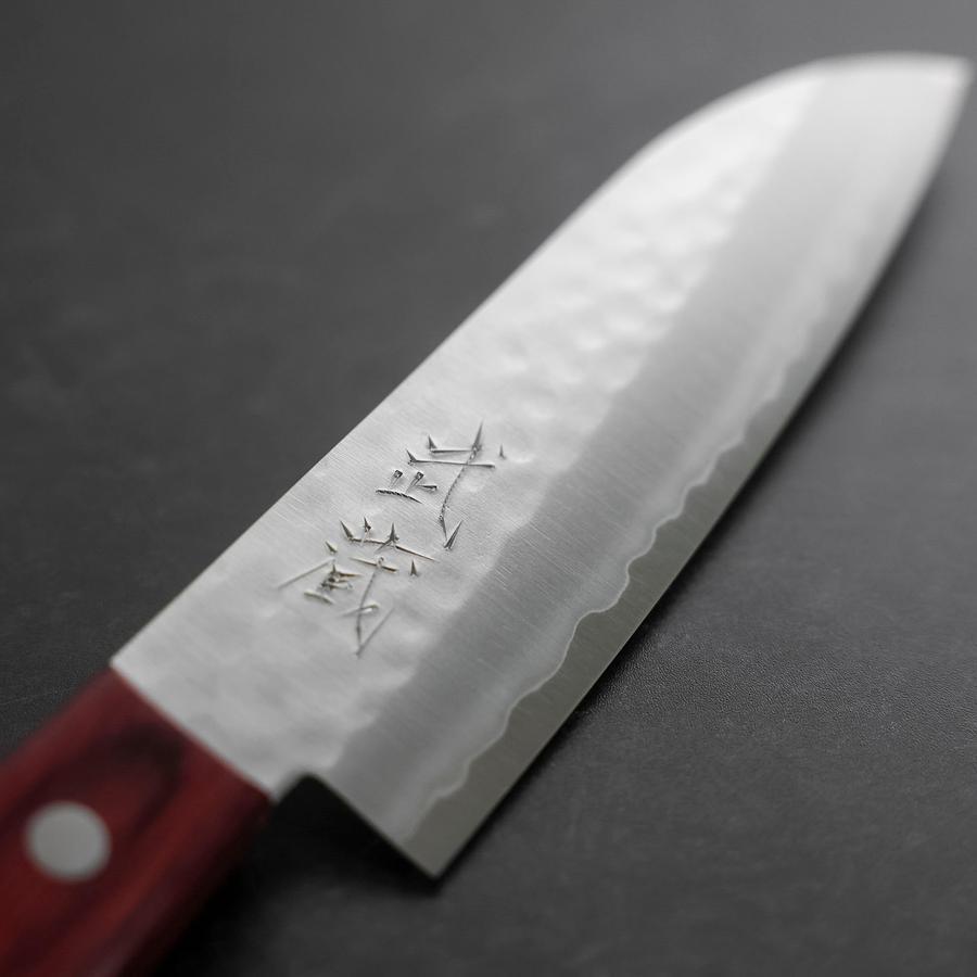 Santoku VG-1 Tsuchime Western Red Mahogany Handle 130mm (Tsuba