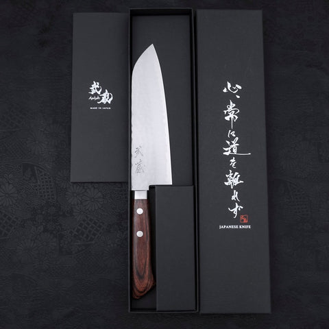 Santoku VG-1 Tsuchime Western Tsuba Mahogany Handle 165mm (6.5”)-[Musashi]-[Japanese-Kitchen-Knives]
