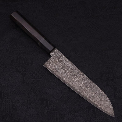 Santoku VG-10 Black Damascus Buffalo Ebony Handle 180mm-Damascus-VG-10-Japanese Handle-[Musashi]-[Japanese-Kitchen-Knives]