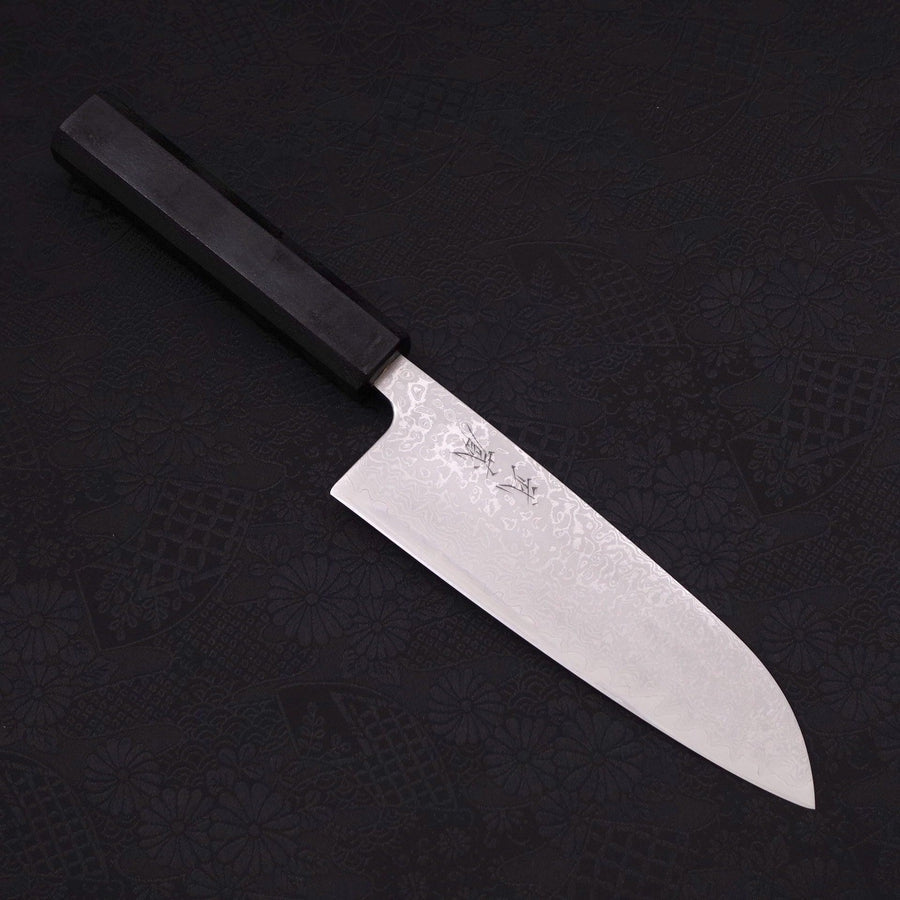 Santoku VG-10 Damascus Black Ishime Urushi Handle 165mm-VG-10-Damascus-Japanese Handle-[Musashi]-[Japanese-Kitchen-Knives]