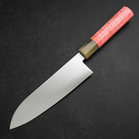 Santoku VG-10 Damascus Buffalo Dark Pink Maple Handle 180mm (7”)-[Musashi]-[Japanese-Kitchen-Knives]