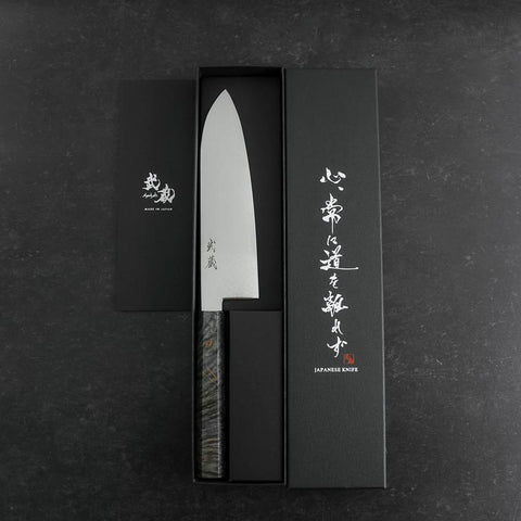 Santoku VG-10 Damascus Gray Birch Handle 180mm (7”)-[Musashi]-[Japanese-Kitchen-Knives]