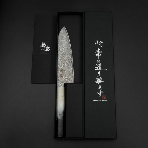 Santoku VG-10 Damascus Ocean White Black Gold Handle 165mm-[Musashi]-[Japanese-Kitchen-Knives]