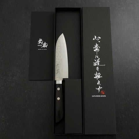 Santoku VG-10 Damascus Western Black Handle 135mm (5.3”)-[Musashi]-[Japanese-Kitchen-Knives]