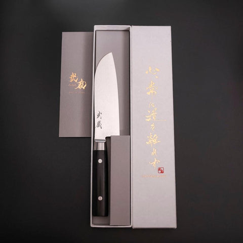 Santoku VG-10 Damascus Western Black Round Handle 135mm-[Musashi]-[Japanese-Kitchen-Knives]