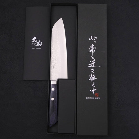Santoku VG-10 Damascus Western Dark Blue Handle 170mm (6.7”)-[Musashi]-[Japanese-Kitchen-Knives]