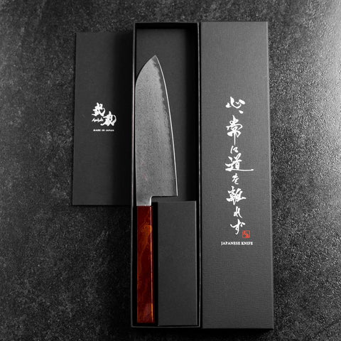 Santoku VG-10 Damascus Yamanaka Black Urushi Handle 165mm-[Musashi]-[Japanese-Kitchen-Knives]
