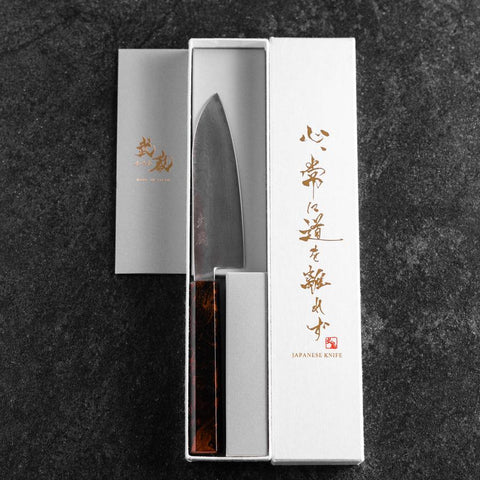 Santoku VG-10 Damascus Yamanaka Red Urushi Handle 130mm-[Musashi]-[Japanese-Kitchen-Knives]